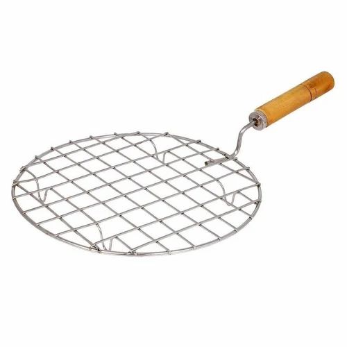 Stainless Steel Papad Roaster Jali With Wooden Handle
